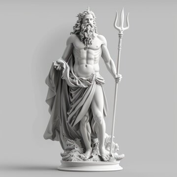 Poseidon god statue standing with his trident, transparent background