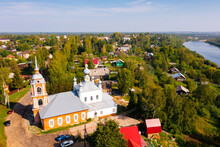 Church Of St. Nicholas The Wonderworker Of City Manturovo From Helicopter. Kostroma Region. Russia