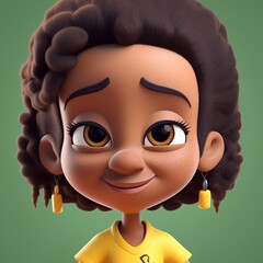 Wall Mural - Cute cartoon girl with afro hairstyle and yellow t-shirt