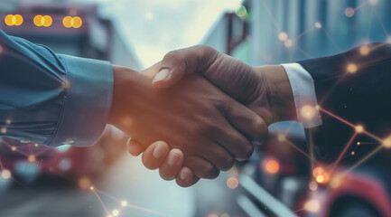 Handshake for successful of investment deal teamwork and partnership business partners on logistic global network distribution. Generative AI