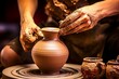 © Лариса Крохмаль - Potter crafting clay pitcher in well-lit studio, small business, crafts
