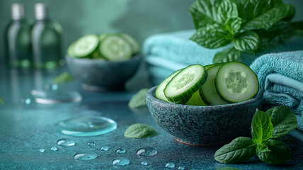 Wall Mural - cucumber on a table