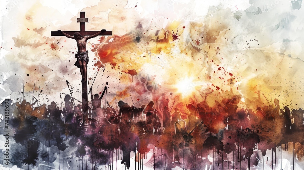 Jesus Christ crucified on the cross in watercolor in high resolution ...