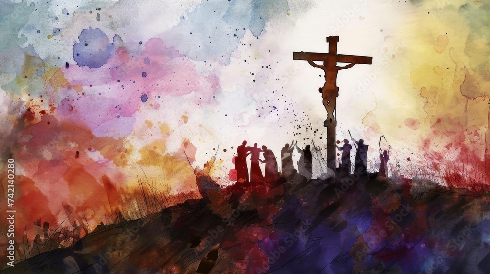 Jesus Christ crucified on the cross in watercolor Stock Illustration ...