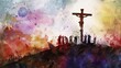 Jesus Christ crucified on the cross in watercolor