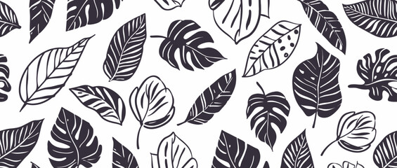 Wall Mural - Tropical Leaves Doodle Elements