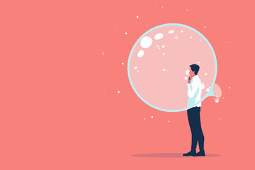 Wall Mural - Businessman with Big Bubbles Flat Design