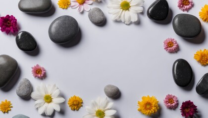 Poster -  Nature's harmony - Rocks and flowers in perfect balance