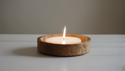 Poster -  Warm glow of a candle in a wooden holder, perfect for cozy evenings