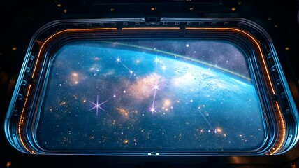 Wall Mural - Space travel view from spaceship windows. Seamless looping time-lapse 4k video animation background