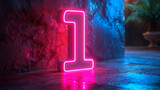 Fototapeta Tęcza -  3d neon light number one glowing in the dark, pink blue neon light digital number 1, copy space, Ai generated image, 3d render of a number one