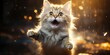 Playful Cat Standing Up With Paws in the Air Generative AI