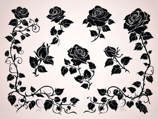Wall Mural - set of black and white roses
