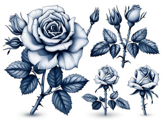 Wall Mural - set of black and white roses