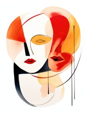 Wall Mural - A painting of a womans face filled with abstract geometric shapes, creating a unique and modern artistic expression.