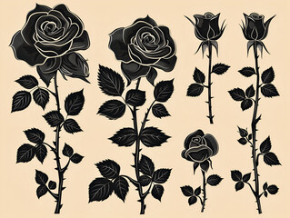 Wall Mural - set of black and white roses