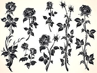 Wall Mural - set of black and white roses
