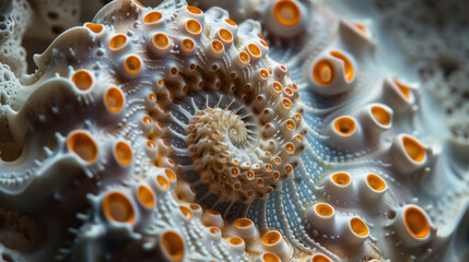 Wall Mural - closeup of a seashell with tiny pulsating spirals creating a hypnotizing pattern reminiscent of puls