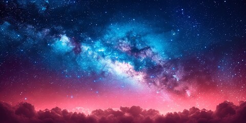 Wall Mural - Nebula and Stars Over Rural Night Landscape