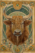 Vintage Taurus Bull Art Nouveau Horoscope Zodiac Poster