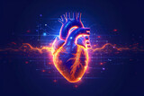 Fototapeta  - High Cholesterol Blood Pressure and Atherosclerosis. Human Heart with Digital Panel Show Pulse.