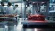 Lab grown meat. Showcasing the future of food with cultured beef in high tech laboratory. Innovative food technology. Sustainable and ethical alternative to traditional meat production. Generative AI