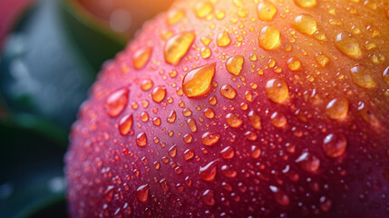 Poster - Closeup of a ripe mango its skin smooth and vibrant in color revealing the softness of its juicy ready to be enjoyed.