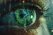 Close up Illustration Focus Green Binary Eye of Person Technology Theme Futuristic Background Beautiful Digital Eye Concept Information received through the retina