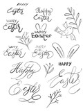 Fototapeta Desenie - Happy Easter handwritten black and white calligraphy text 