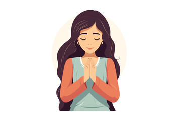 Wall Mural - Cute Indian girl praying to god vector illustration