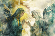 Annunciation to the Blessed Virgin Mary, watercolor illustration