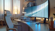 © Piyapan - An ultra modern home office setup with the latest gadgets and technology including a curved monitor smart desk and ambient lighting The setup reflects a perfect environment for