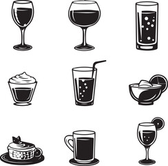 Wall Mural - set of foods and Drinks vector icons isolated on white background