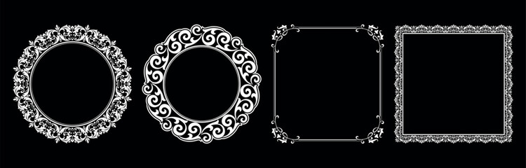 Set of decorative frames Elegant vector element for design in Eastern style, place for text. Floral black and white borders. Lace illustration for invitations and greeting cards.