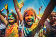 Group of happy color painted kids in color run event, cheerful expressions