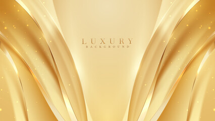 Wall Mural - Gold luxury background and elegant ribbon decorations with glitter light effects elements and bokeh.