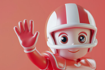 Wall Mural - American football sport person 3D cartoon character waving to camera