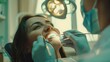 Female patient receiving dental care from dentist in clinic. professional dental checkup. modern healthcare services. AI