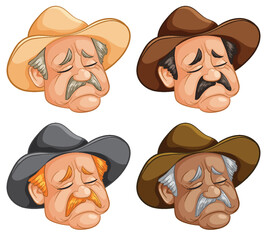 Canvas Print - Four distinct cowboy facial expressions in vector style.