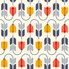 Wall Mural - Retro geometric tulip seamless pattern background.