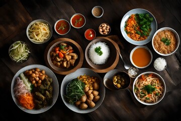 Sticker - Overhead view of food served in bowl on table