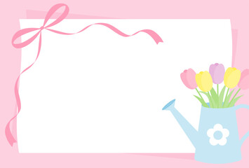 Wall Mural - vector background with tulips in a watering can and a white card for banners, cards, flyers, social media wallpapers, etc.