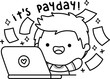 a vector of a guy having a payday in black and white coloring