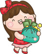 a vector of a girl holding a bag of money