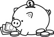 a vector of a piggy bank in black and white coloring
