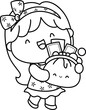 a vector of a girl holding bag of money in black and white coloring