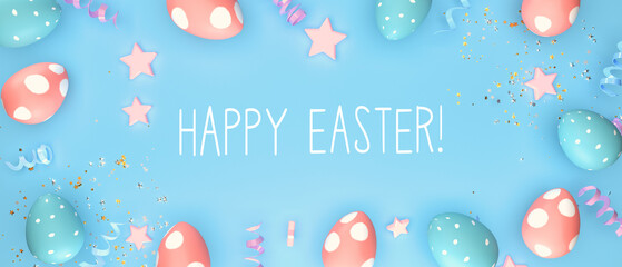 Wall Mural - Happy Easter message with Easter eggs