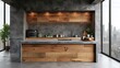 Modern wood and concrete kitchen interior. 3d rendering background