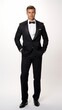 © vadosloginov - Stock image of a male model in elegant evening wear against a plain white background Generative AI