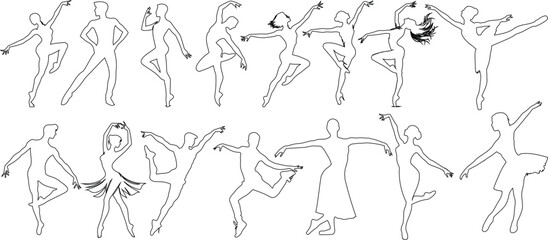 Wall Mural - minimalist line art of ballet dancers in expressive poses. perfect for dance studios, art projects, 